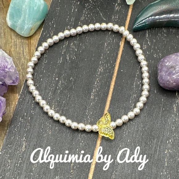 Edison crystal pearls dainty statement bracelet citrine butterfly - Picture 1 of 5